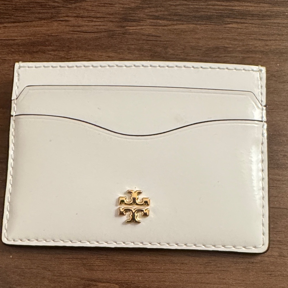 Tory Burch Cream Card Holder with Gold Logo
